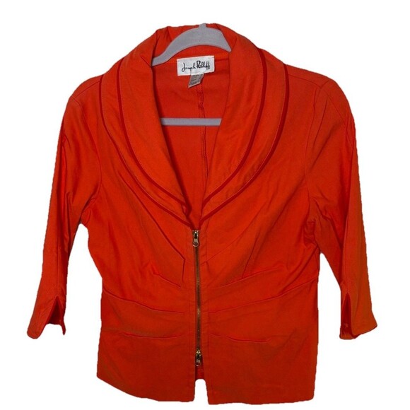 Joseph Ribkoff Red Zip Up Jacket Ruched Waist Collared Half Sleeves US Size 10 - Picture 2 of 7